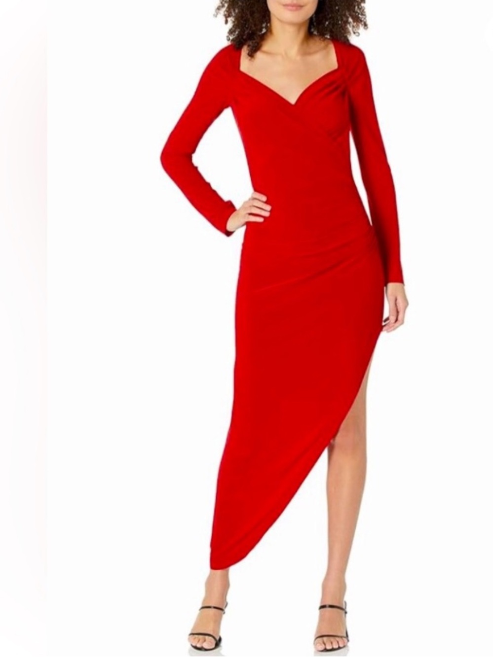 Norma Kamali Sweetheart Red Long Sleeve Asymmetric Dress